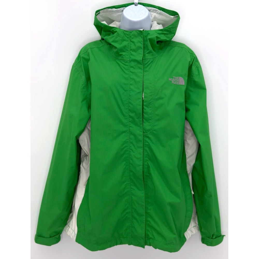 The North Face Womens XL HyVent Rain Jacket Green White Hooded Mesh Lined